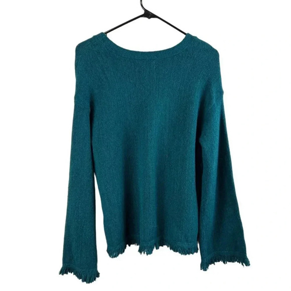 Anthropologie | Joy Fringed V Neck Sweater Medium New Dark Turquoise Teal New - Picture 6 of 14